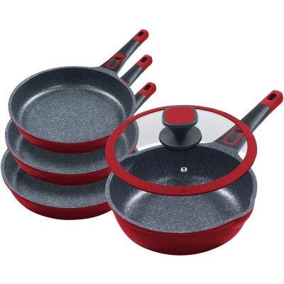 Abbildung von KING Pfannen Set &quot;Moonscape&quot;, Aluminiumguss, (Set, 5 tlg., je 1 Pfanne Ø 20/24/28/28 cm, H: 4,5/5/5,5/8,5 1/1,9/2,5/4 l), abnehmbarer Griff, MOONSCAPE Beschichtung, Induktion