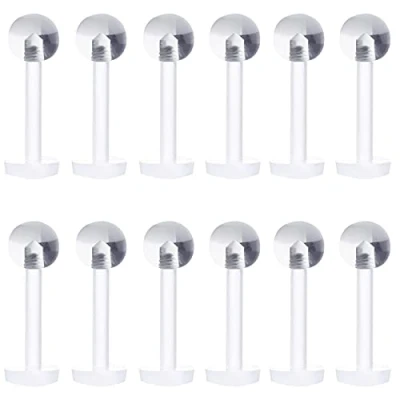 Abbildung von Liuxn 15 Stück 16 Gauge Klar Acryl Lippe Ringe Flexible Labret Bar Stud für Knorpel Tragus Nasen Piercing