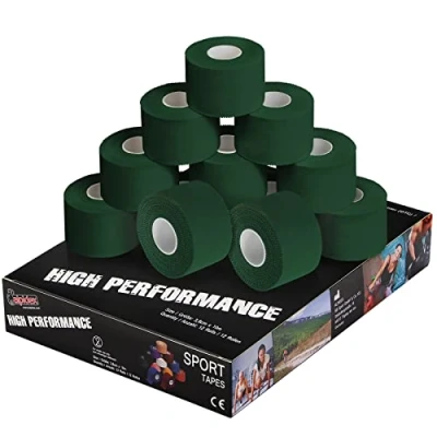 Abbildung von ALPIDEX 12 Rollen Sport Tape Set 3,8 cm x 10 m Gelenk Tapeverband Viele Farben Reißbares Unelastisches Sporttape Hautfreundlich Handball Fußball Volleyball, Farbe:grün