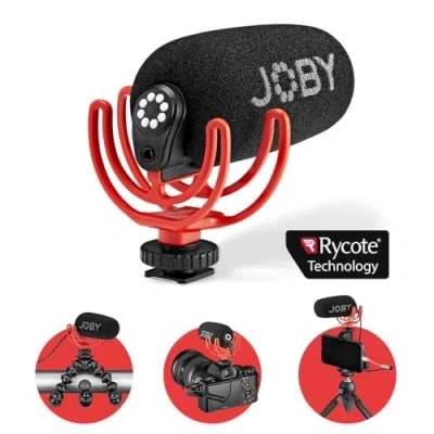 Abbildung von JOBY Wavo On Camera Vlogging Kompaktmikrofon, YouTube Mikrofon mit Super Cardioid Pattern Rycote Duo Lyre für Smartphone, CSC, Vlogging, Podcast, IRL, Content Creators