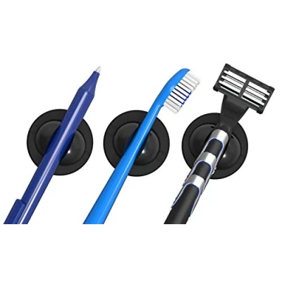 Abbildung von Schneider Klick Fix Universalhalter (Selbstklebende Halterung für Zahnbürsten, Kabel, Stifte uvm. bis max. 150g) 5er Set, Schwarz