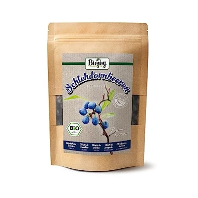 Abbildung von Biojoy BIO Schlehdornbeeren (250 g), getrocknet und ganz, Schlehdorn Tee (Prunus spinosa)
