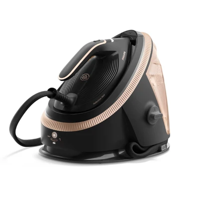 Abbildung von Philips Dampfbügelstation PerfectCare 7000 Series PSG7300/80, Schwarz/Gold, 1500 ml Wassertank, 2.850 Watt, OptimalTemp &amp; TurboPower Dampfmotor, 650 gr Dampfstoß