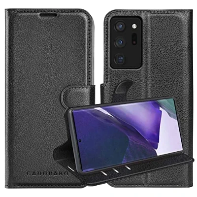 Abbildung von Cadorabo Hülle kompatibel mit Samsung Galaxy Note 20 Ultra in Phantom SCHWARZ Schutzhülle Magnetverschluss, Standfunktion und Kartenfach