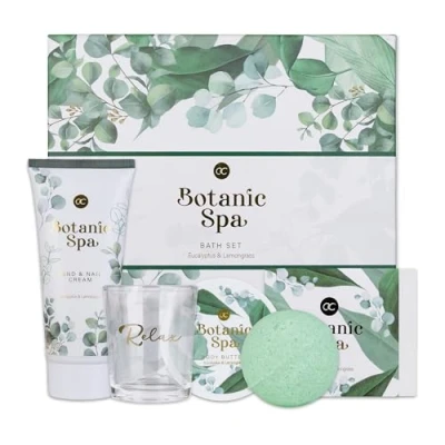 Abbildung von accentra Geschenkset Frauen BOTANIC SPA 5 teilig Badeset mit Duftkerze, Seife, Handcreme, Körperbutter &amp; Badebombe Wellness Set für Mädchen zum Geburtstag besonderen Anlässen