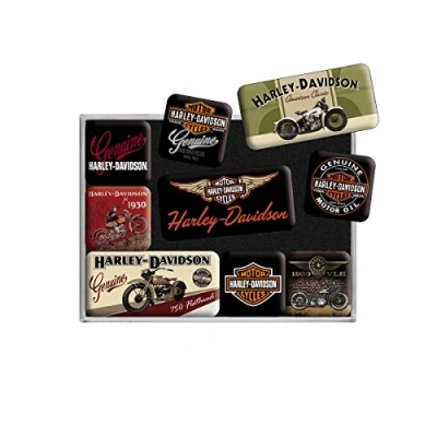 Abbildung von Nostalgic Art Retro Kühlschrank Magnete, 9 Stück, Harley Davidson Bikes Geschenk Idee für Biker, Magnetset Magnettafel, Vintage Design