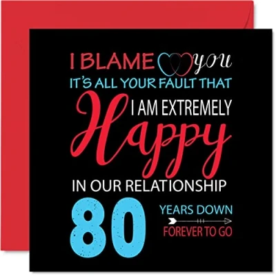 Abbildung von Stuff4 Lustige Eichen Jubiläumskarte für Ehemann, Frau Your Fault I&#039;m Extremely Happy 80th Wedding Anniversary Karte Partner, 145 mm x Grußkarten 80. Jubiläen