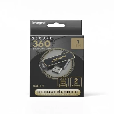 Abbildung von Integral 1TB Secure360 256 Bit Software Encrypted 3.0 USB Stick Funktionierende &amp; verschlüsselte Doppelpartition, intelligenter Schutz vor Passwortangriffen 360 Grad drehbares Gehäuse