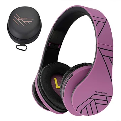 Abbildung von PowerLocus Bluetooth Over Ear Kopfhörer, Kabellos Stereo Faltbare Kopfhörer Kabellose und Kabel mit Integriertem Mikrofon, Micro SD/TF, FM für Handys/iPad/Laptops &amp; PC (Schwarz/Lila)