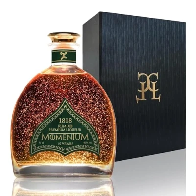 Abbildung von CONDE LUMAR 1818 Rum 15 Jare XO Momentum 23 Karat reinem Blattgold Geschenkset für Männer &amp; Frauen Geschenkverpackung Premium Liqueur mit Gold Zertifikat 40% Vol. 70 cl