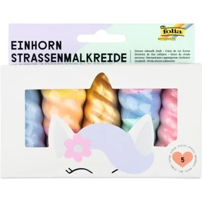 Abbildung von folia 380509 Einhorn Straßenmalkreide für Kinder, 5 Stück in Regenbogenfarben, Unicorn Kreide im Horn Design
