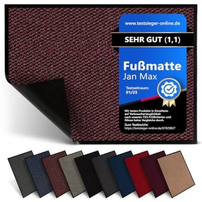 Abbildung von Jan Max Schmutzfangmatte 5 Größen Fußmatte für Innen und Außen Sauberlaufmatte in rot schwarz 80 x 120 cm