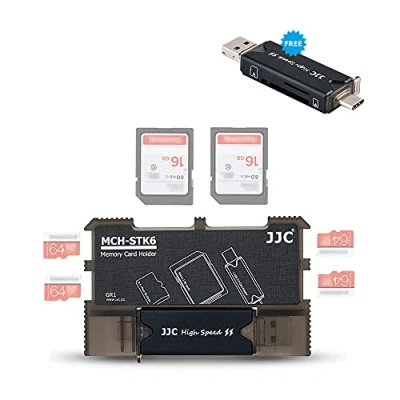 Abbildung von JJC Speicherkarten Etui, tragbar, schlank, mit USB 3.0 SD Kartenleser für 2 Karten + 4 Micro