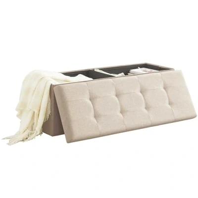 Abbildung von Zedelmaier Sitzbank mit Stauraum Sitzhocker Faltbar Truhen, Deckel Abnehmbar, Sitztruhe belastbar bis 300 kg 114x38x38 cm (Beige Leinen)