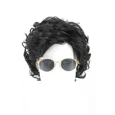 Abbildung von LeMarnia Herren Schwarz Kurze Lockige Perücke Wellig Layered Synthetische Halloween Cosplay