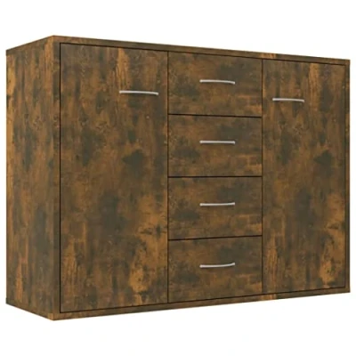Abbildung von vidaXL Sideboard, Kommode mit viel Stauraum, Schrank 4 Schubladen 2 Türen, Mehrzweckschrank Anrichte für Wohnzimmer, Räuchereiche 88x30x65cm Holzwerkstoff