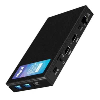 Abbildung von MeLE Quieter4C Lüfterloser Mini PC Windows 11 Pro 8GB DDR4 256GB ROM Micro Alder Lake N100(bis zu 3.4GHz) Kleiner Formfaktor USB C 2 X HDMI 4K@60 Desktop Computer mit DREI Bildschirmen