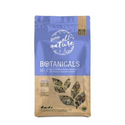 Abbildung von Bunny Nature BOTANICALS MID MIX MIT HIBISKUSBLÜTEN &amp; PETERSILIENSTIELEN, Heu, 150 g, Chinchilla, Degu, Zwergkaninchen, Brennnesselblätter, Petersilienstiele (18%), Dillstiele, Pfefferminzblätter, Löwenzahnblätter,..., Tasche