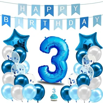 Abbildung von envami® Geburtstagsdeko Jungen Blau Zahl 3. Geburtstag Junge Happy Birthday Deko Folienballon 3 Luftballon Kindergeburtstag