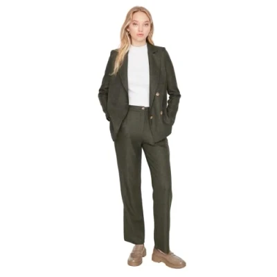 Abbildung von Trendyol Damen Regular damesblazer met twee rijen effen geweven stof Coat, Khaki, 34 EU