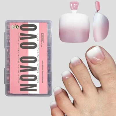 Abbildung von NOVO OVO fußnägel zum aufkleben, Artificial toe nail tips, BERRY OMBRE fussnägel kleben, künstliche zehennägel, soft gel full cover toenail tips set, fuß nägel x 15 Größen 360 Stück
