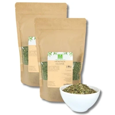 Abbildung von Moringa Oleifera 500g (2 * 250g) von der Grünen Essenz getrocknete Blätter Tee Kräutertee Premium Qualität (500 Gramm)