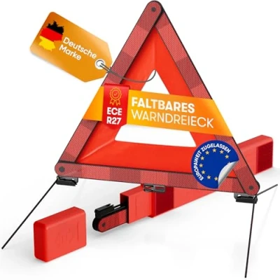 Abbildung von PURAHELP Warndreieck Kfz nach aktueller Norm 2024 ECE R27 (StVO konform) Kompaktes Pannendreieck für maximale Sicherheit Klappbares Auto EU
