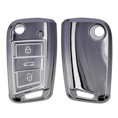 Abbildung von kwmobile Autoschlüssel Hülle kompatibel mit VW Golf 7 MK7 3 Tasten Schlüsselhülle Silikon Cover Dunkelgrau Silber