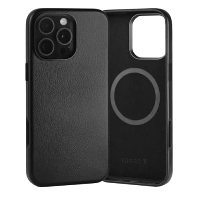 Abbildung von TORRO Hülle Leder Kompatibel mit iPhone 16 Pro Max Echt MagSafe kompatible Schlanke Bumper (Schwarz)