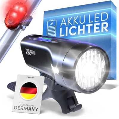 Abbildung von Büchel BLC 720 Fahrradlichter Set I 70/35/15 Lux StVZO zugelassen mit bis zu 13h Akkulaufzeit Aufladbares Fahrrad licht LED für vorne + hinten Rücklicht Fahrrad, fahrradlicht Micro USB