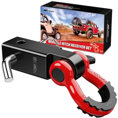 Abbildung von Nilight Schäkelkupplungsempfänger, 5,1 cm, 20,411 kg, Bruchfestigkeit, 1,9 cm D Ring Schäkel mit Anhängerkupplungsstift, strapazierfähig, solides Abschleppset für LKW, Jeeps, Off Road