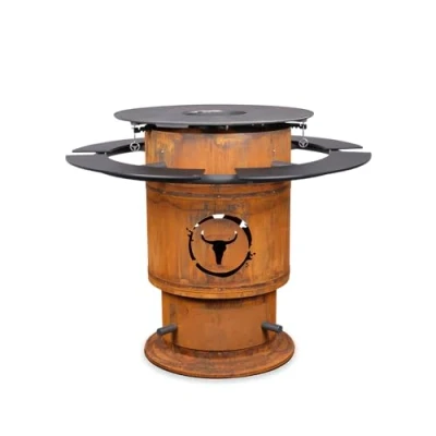 Abbildung von MOESTA BBQ 19930 Bandit Fireplace, Feuerstellen Grill, Corten Stahl Feuertonne mit Rost, Disk, Ablagebretter schwarz