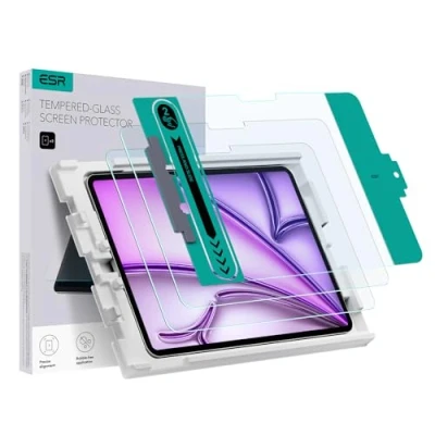 Abbildung von ESR Schutzfolie für iPad Air 13 Zoll M2 (2024), 2024 Displayschutzfolie aus gehärtetem Glas mit einfach anzubringender Ablage, kratzfest, HD Klarheit, 2 Stück