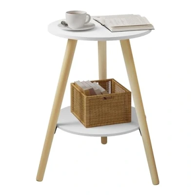 Abbildung von EUGAD Beistelltisch rund, Couchtisch mit 2 Ablagen, Wohnzimmertisch, Nachttisch weiß modern, Kleiner Tisch Stauraum, Sofatisch, aus MDF Holz, für Wohnzimmer Schlafzimmer, 38x55x38 cm, 0006CHJ