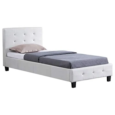Abbildung von CARO Möbel Polsterbett Glasgow Bettgestell 90 x 200 cm Einzelbett Designbett mit Strasssteinen inklusive Lattenrost Lederimitat in weiß