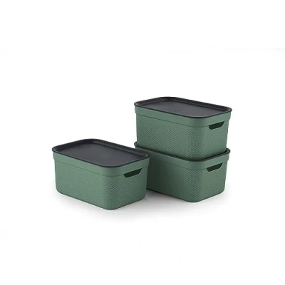 Abbildung von Jive Dekobox 3er Set Aufbewahrungsbox 5l mit Deckel, Kunststoff (PP recycelt), grün/anthrazit, 3x5l (26.5 x 18.5 13.2 cm)