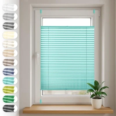 Abbildung von Sonello Plissee Klemmfix ohne Bohren, Blickdicht, verspannt, 30 cm x 100cm Türkise Faltrollo, Easyfix, Lichtschutz Sonnenschutzrollo Jalousie Rollo für Fenster &amp; Tür, einfache Montage, in verschiedenen Farben und Größen