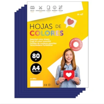 Abbildung von Buntes Papier A4 80g für Drucker &amp; Basteln, Farbige Blätter Kinder, Kreativprojekte, Karten Schule M office (100 Blatt, Dunkelblau)