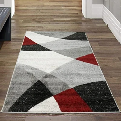Abbildung von Teppich Traum moderner Läufer für schmalen Gang Wohnzimmerteppich mit abstraktem Muster grau rot, Größe 80x140 cm