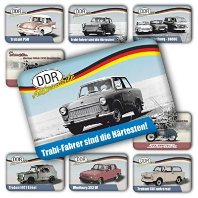 Abbildung von AV Andrea Verlag DDR Ostalgie Magnet Trabi Fahrer sind die Härtesten Kühlschrankmagnet mit Spruch für Magnetwand oder Magnettafel der Fans Ostprodukte Ost Produkte und Ostalgiker