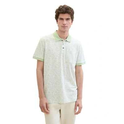 Abbildung von TOM Tailor MIT Allover Print Poloshirt, Herren, Größe: Large, Green wavy leaf design