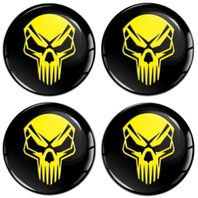 Abbildung von SkinoEu Set 4 x 60 mm Aufkleber für Radkappen Nabenkappen Nabendeckel Radnabendeckel Rad Schwarz Gelb Schädel Totenkopf A 3460