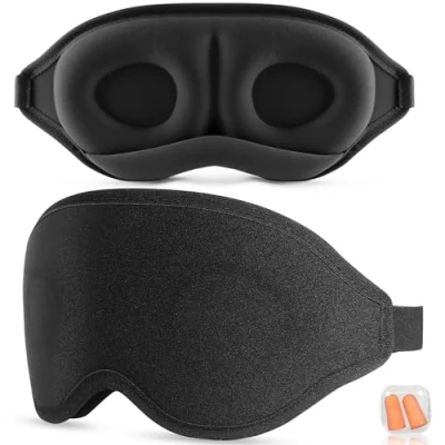 Abbildung von Aosun Schlafmaske für Seitenschläfer, 2024 Upgrade 3D Augenmaske Schlafmasken Herren und Frauen, 100% Lichtblockierende Schlafbrille mit Verstellbarem Gummiband Reisen (Schwarz)