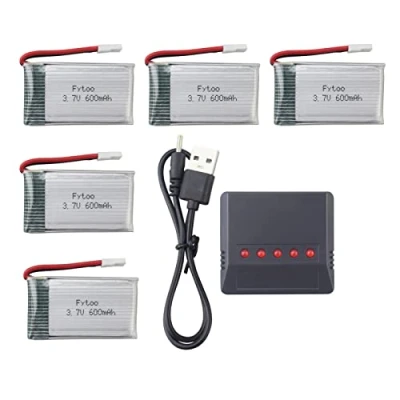Abbildung von ZYGY 5pcs 3.7V 600mah Lithium Batterie &amp; 5in1 Ladegerät für MJX X708 X708W X709 UDI U45 U45W U42 U42W SYMA X5C X5SW X5SC S5 S5C S5W E32HW SS40 FQ36 T32 T5W H42 CW4 rc Drohne