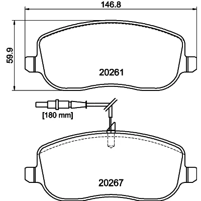 Abbildung von HELLA 8DB 355 010 501 Bremsbelagsatz mit integriertem Verschleißwarnkontakt Bremssattelschrauben CITROËN: C8, Jumpy I MPV, Kastenwagen
