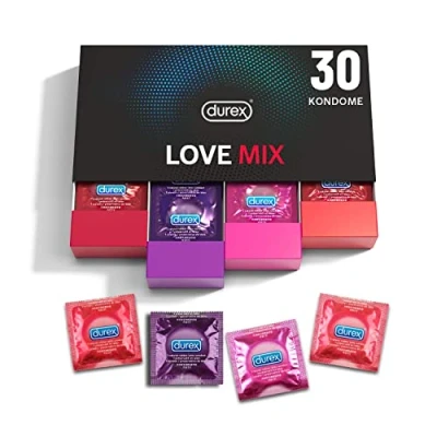 Abbildung von Durex Love Mix Kondome Mischung Perfekter Sitz &amp; Angenehmer Geruch Mit 4 verschiedenen Kondom Sorten, stilvolle Aufbewahrungsbox 30er Pack (1 x 30 Stück)