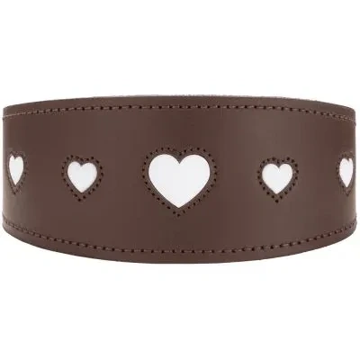 Abbildung von HUNTER Windhundhalsband Love, Farbe: braun/schwarz, weiches, Robustes Rindsleder, einzeln eingenähte Herzen, breitere Form, gepolstert, hoher, Made in Germany, Größe 52