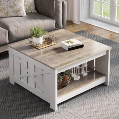 Abbildung von YITAHOME Couchtisch, Quadratischer Wohnzimmertisch 2 stöckiger, Couchtisch mit Stauraum für Couch Schlafzimmer,Stabiler Metallrahmen