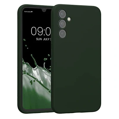 Abbildung von kwmobile Handyhülle kompatibel mit Samsung Galaxy A34 5G Hülle gummierte Handy Case aus Silikon in Dunkelgrün matt
