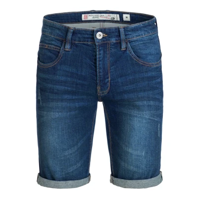 Abbildung von Indicode Herren Caden Jeans Shorts mit 5 Taschen Herrenshorts Used Look für Männer Holes Medium Indigo, S